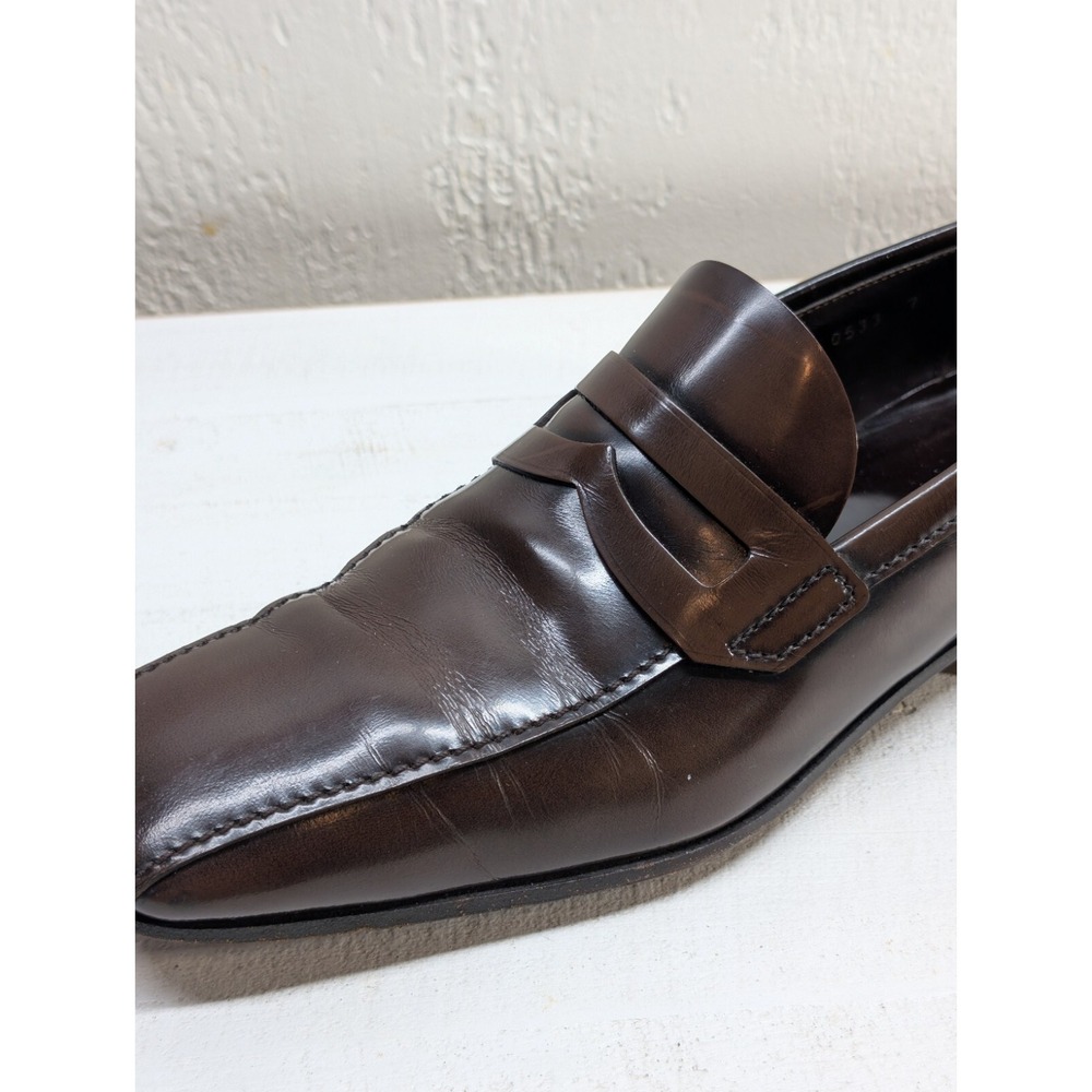 Prada Men's Dress Shoes Square Toe Penny Loafer Brown Leather Sz 7 - Picture 7 of 15